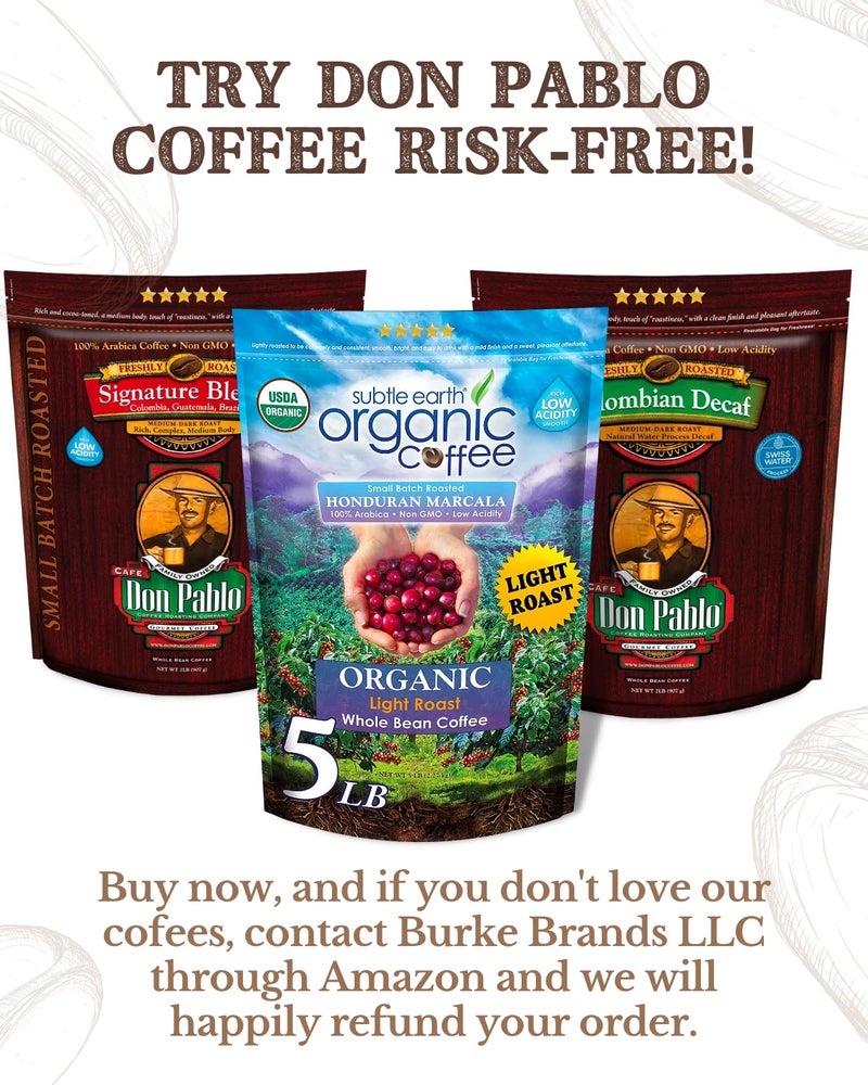Cafe Don Pablo 5LB Subtle Earth Organic Coffee - Light Roast - Whole Bean Coffee - 100% Arabica Beans - Low Acidity and Non-GMO - 5lb bag - Image 5